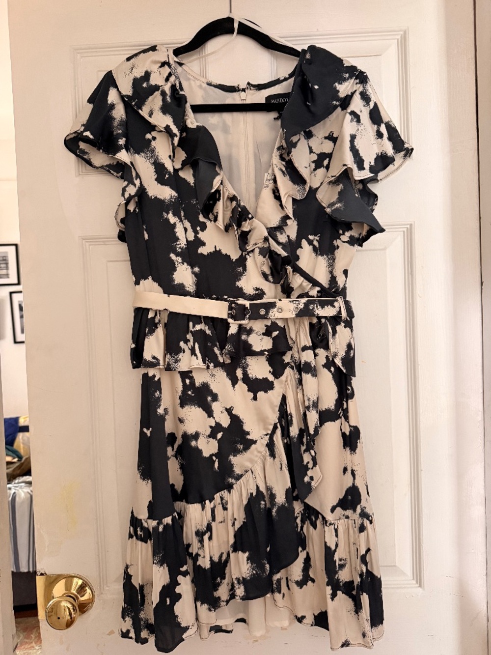 Bardot Navy/Cream Blue Ruffle Wrap Dress